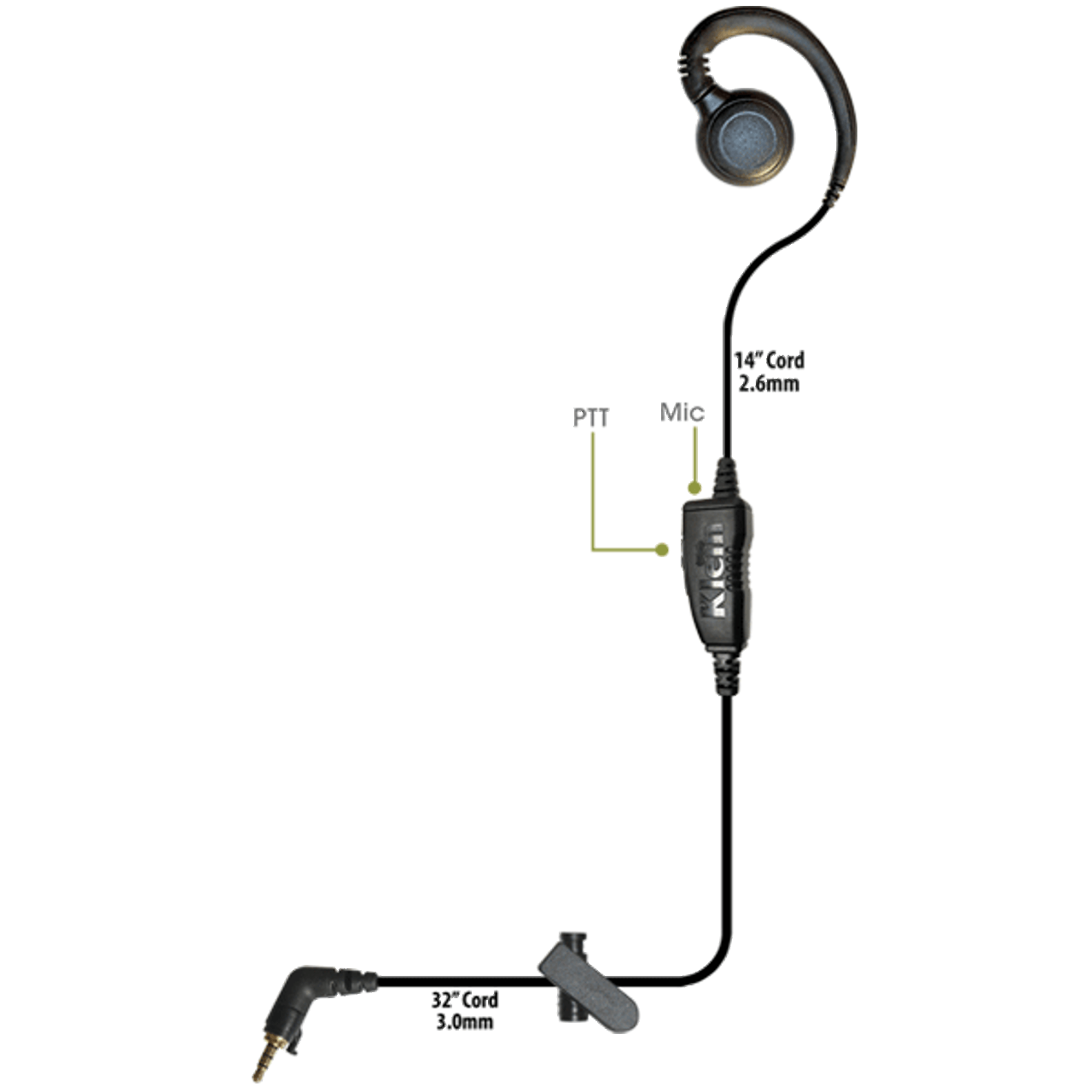 Curl 1-Wire PTT Earpiece with Camlock Connector for Kyocera