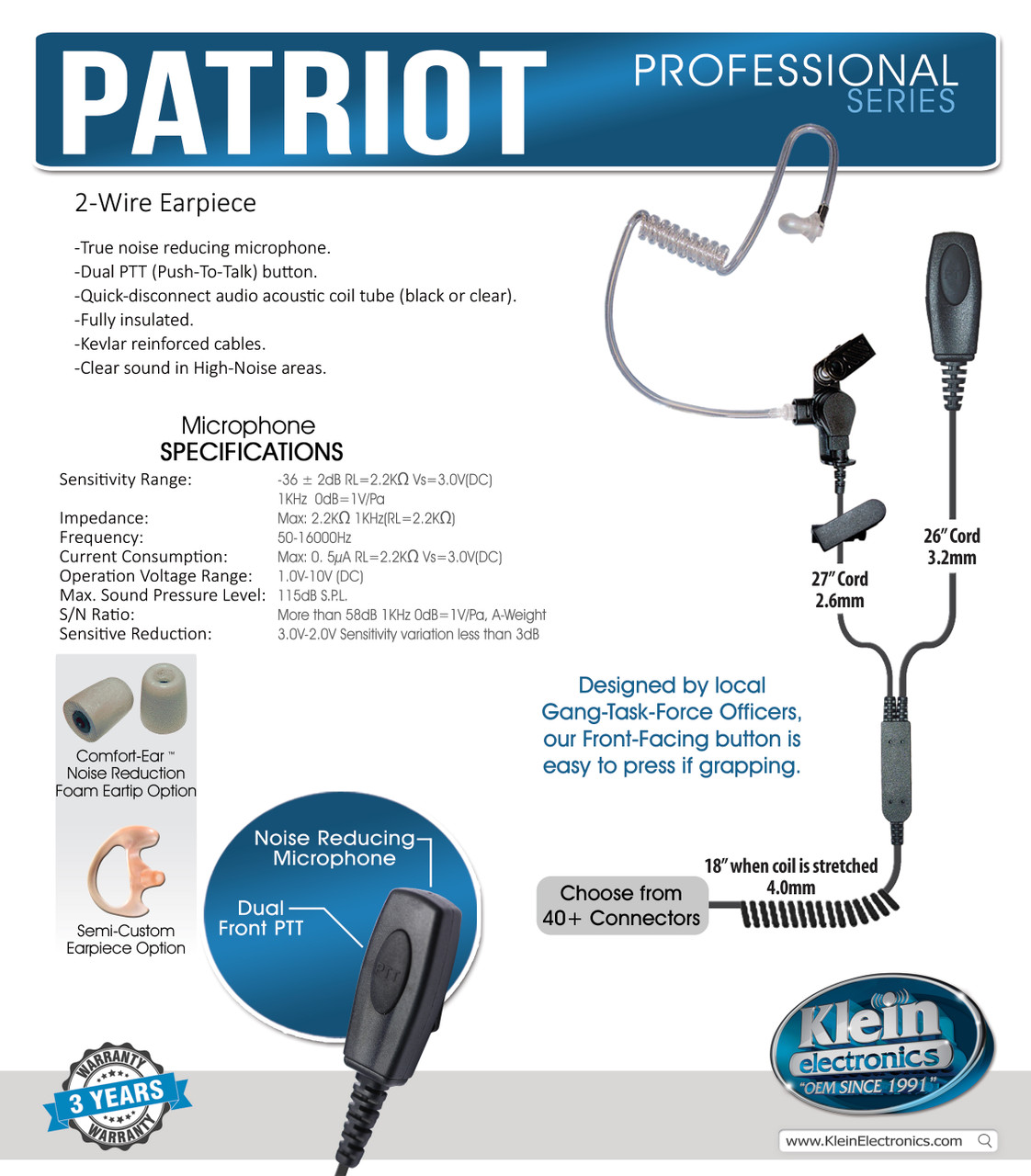 Patriot 2-Wire Surveillance Earpiece
