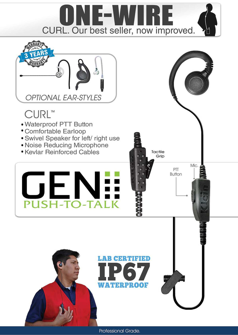 CURL 1-Wire PTT Waterproof Earpiece For Sonim