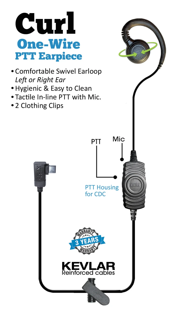 CURL 1-Wire PTT Earpiece with USBc Connector