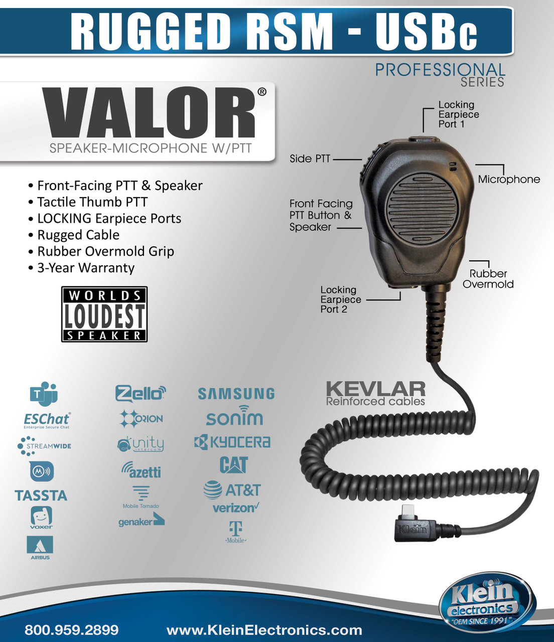 VALOR Shoulder Speaker Microphone with USBc Connector