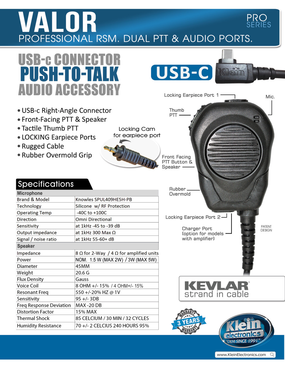 VALOR Shoulder Speaker Microphone with USBc Connector