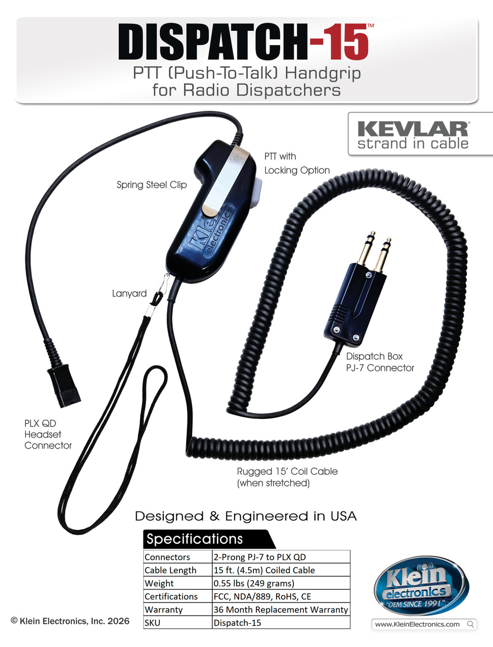 DISPATCH-15  PTT - replaces Plantronics SHS1890