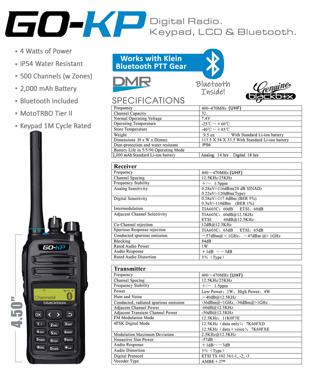 Blackbox GO!  Keypad, LCD, Bluetooth -DMR 2-Way Radio