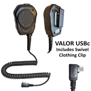VALOR Shoulder Speaker Microphone with USBc Connector and swivel clothing clip