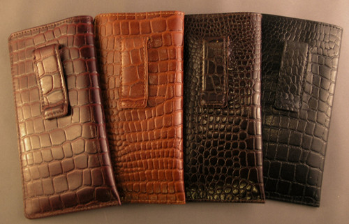 Leather croco embossed eyeglass case with clip