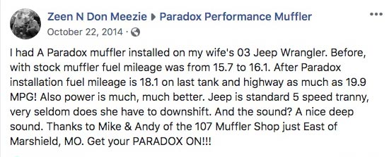 Jeep with with Paradox Performance Muffler