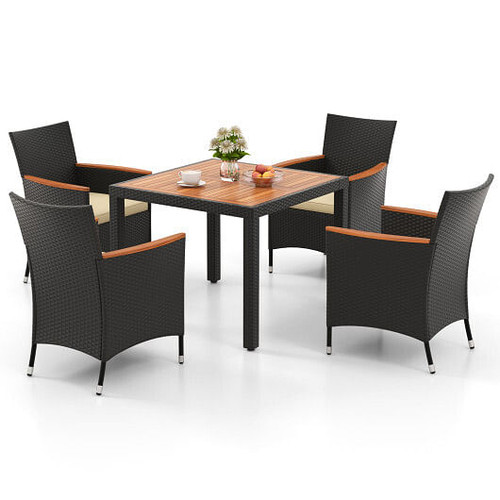 5 Pieces Patio Dining Table Set for 4 with Umbrella Hole - Color: Black