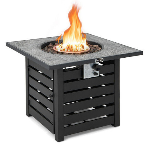 Square Propane Fire Pit Table with Lava Rocks and Rain Cover - Color: Black