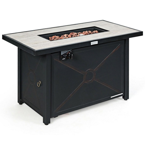 42 Inch 60000 BTU Propane Fire Pit Table with Ceramic Tabletop - Color: Black