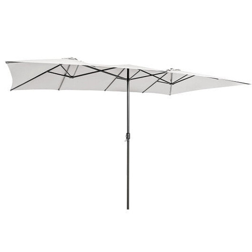 15 Feet Double-Sized Patio Umbrella with Crank Handle and Vented Tops-Beige - Color: Beige