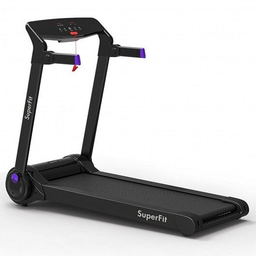 3HP Electric Folding Treadmill with Bluetooth Speaker-Purple - Color: Purple