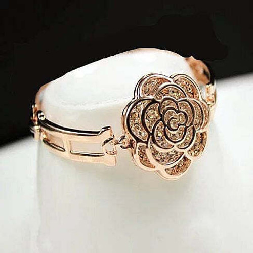Size: BIG - 7.5" - ROSE IS A ROSE 18kt Rose Crystal Bracelet In Rose Gold Polish