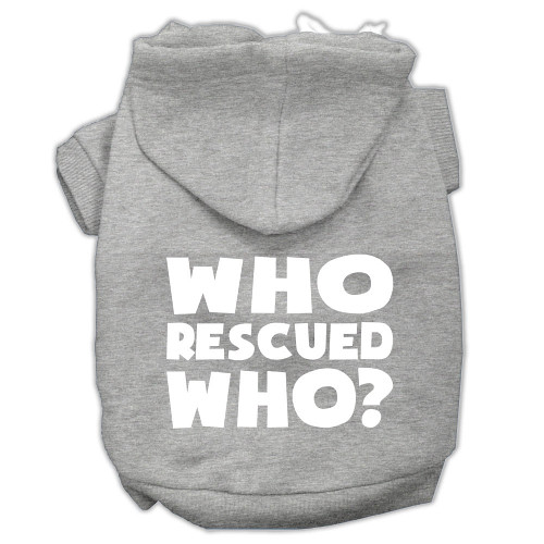 Who Rescued Who Screen Print Pet Hoodies Grey Size XL