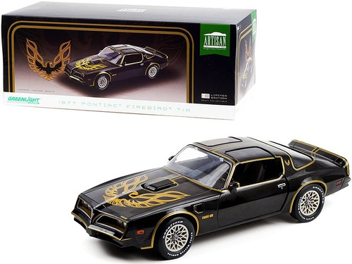 1977 Pontiac Firebird T/A Trans Am Starlite Black with Golden Eagle Hood Bird 1/18 Diecast Model Ca 1977 Pontiac Firebird T/A Trans Am Starlite Black with Golden Eagle Hood Bird 1/18 Diecast Model Ca