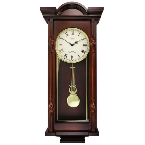 Bedford Clock Collection Grand 31 Inch Chiming Pendulum Wall Clock in Antique Mahogany Cherry Finish Bedford Clock Collection Grand 31 Inch Chiming Pendulum Wall Clock in Antique Mahogany Cherry Finish