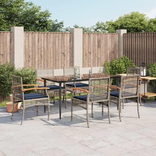 7 Piece Patio Dining Set with Cushions Gray Poly Rattan