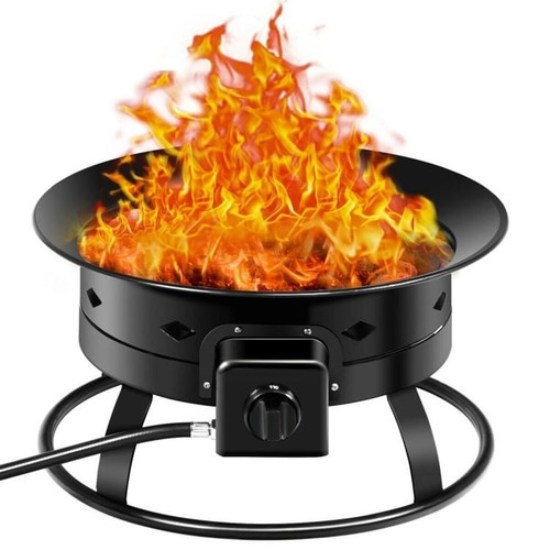 Portable Outdoor Black Metal Propane Fire Pit with Cover and Carry Kit Q280-POTZ2132