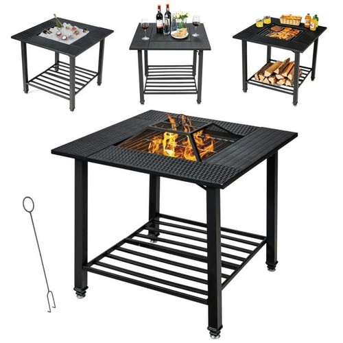 4 in 1 Square Fire Pit, Grill Cooking BBQ Grate, Ice Bucket, Dining Table Q280-CDYG4133