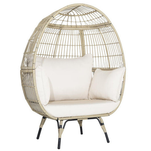 Oversized Patio Rattan Egg Lounge Chair with 4 Cushions-Light Brown - Color: Light Brown D681-HW70716+