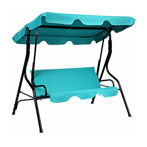 3 Seat Outdoor Patio Canopy Swing with Cushioned Steel Frame-Blue - Color: Blue D681-OP70491BL