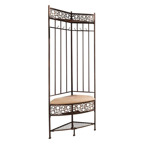 Metal Corner Hall Tree Foyer Entryway Shoe Storage Bench Coat Rack in Copper Q280-HTWBS12953717