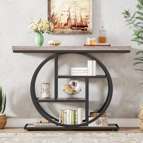 Modern 41-inch Wide Narrow Entryway Console Table with Grey Wood Finish Shelves Q280-GRFCTE1395817