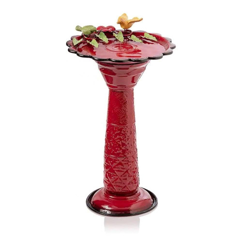 Red Metal Outdoor Garden Patio Birdbath with Decorative Bird Leaf Figurines Q280-RDMYB10250736927
