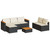 5 Piece Patio Sofa Set with Cushions Black Poly Rattan Acacia