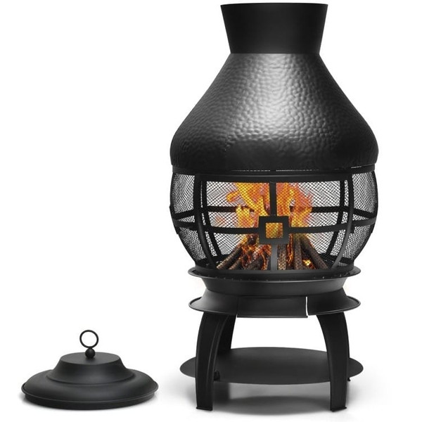Black Rustic Iron Wood Burning Chiminea Fire Pit Q280-POSV6541