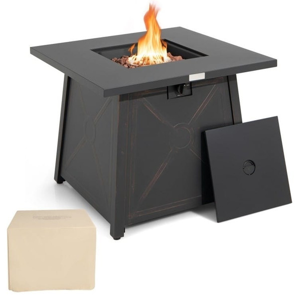 50,000 BTU Black Steel Square Portable LP Gas Propane Fire Pit Table Q280-FRGT2154