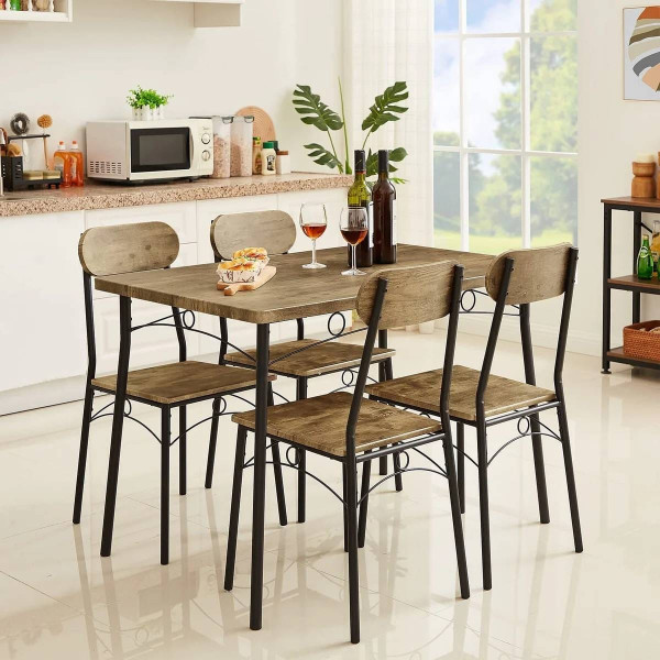 Modern Industrial 5-Piece Dining Set with Wood Top Table and 4 Chairs Q280-VFSBRS14925836