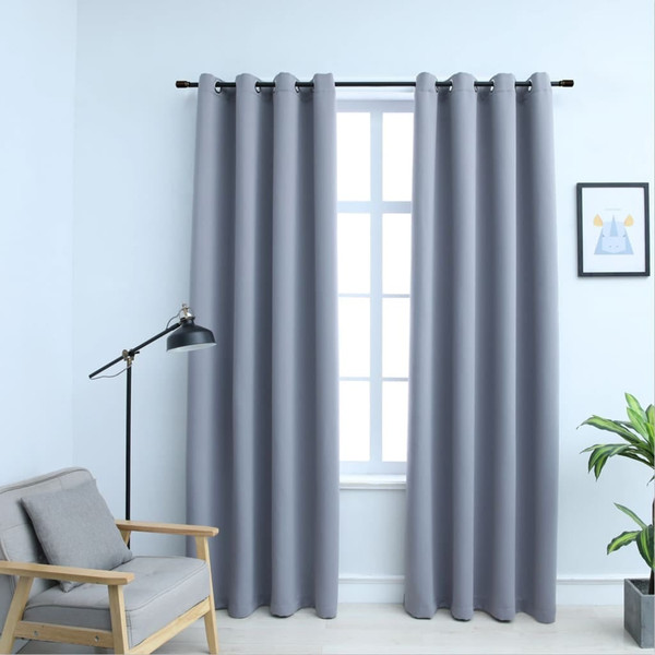 Blackout Curtains with Rings 2 pcs Gray 54"x63" Fabric A949-134849