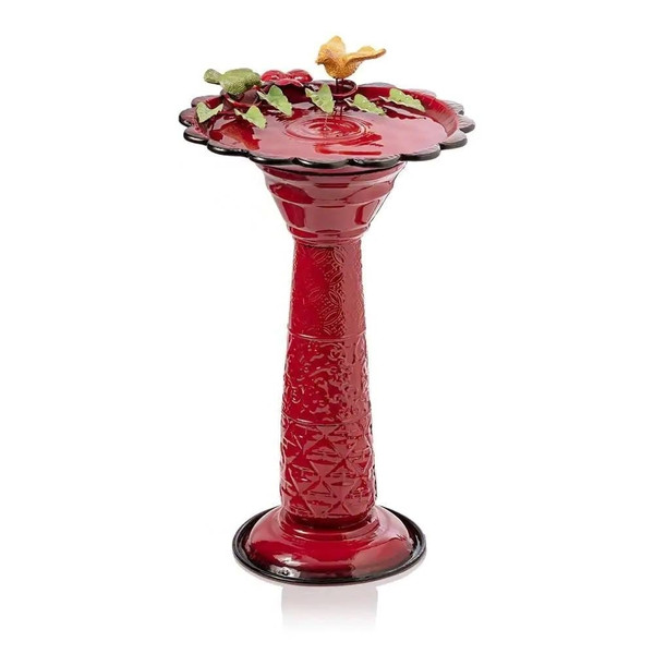 Red Metal Outdoor Garden Patio Birdbath with Decorative Bird Leaf Figurines Q280-RDMYB10250736927