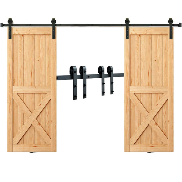 8FT Sliding Barn Door Hardware Kit, 330LBS Heavy Duty Barn Door Track Kit for Double Doors, Fit 3.7 E415-GCYMWJTJHS8FLSQZJV0