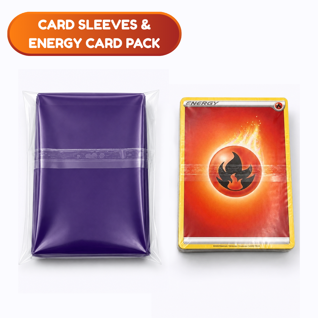 Card sleeves and energy card pack included with the Champion Bundle