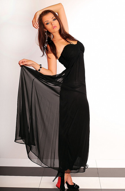 2503-3 Long tulle strapless dress - black1