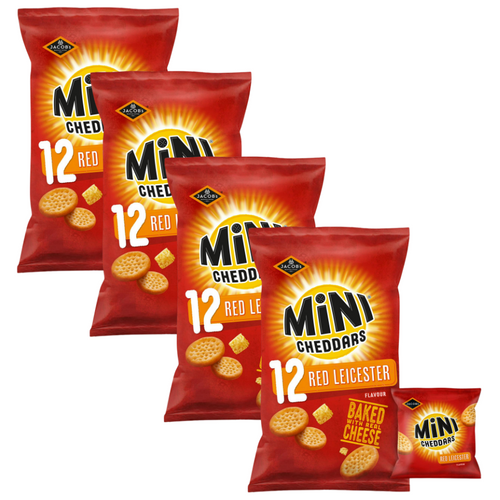 Jacob's Mini Cheddars Red Leicester Baked Snacks Multipack (12x23g) - 4 Pack. Jacob's Mini Cheddars Red Leicester Baked Snacks Multipack (12x23g) - 4 Pack.