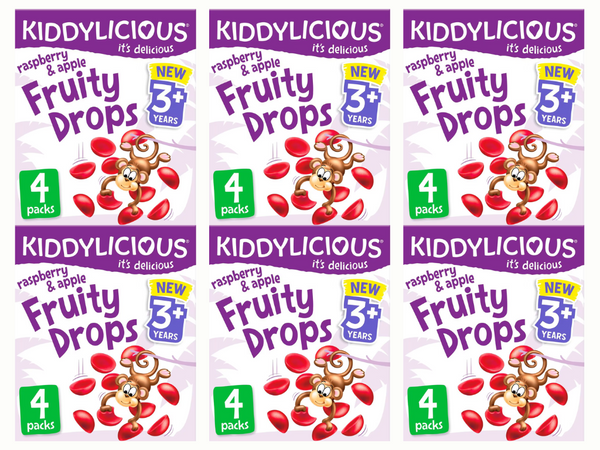 Kiddylicious Raspberry & Apple Fruity Drops Kids Snacks Multi 4x16g - 6 Pack