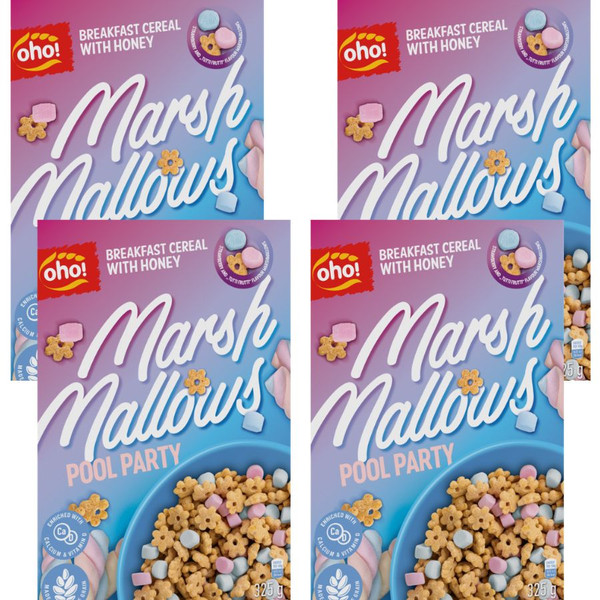 Oho Breakfast Cereal with Honey Marsh Mallows Cereal 325g - 4 Pack