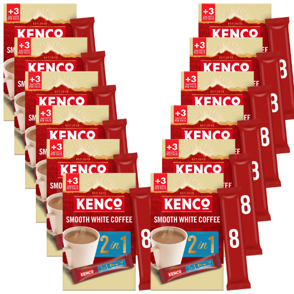 Kenco 2 In 1 Smooth White Coffee 8 Sachets (8x12.4g) - 12 Pack.