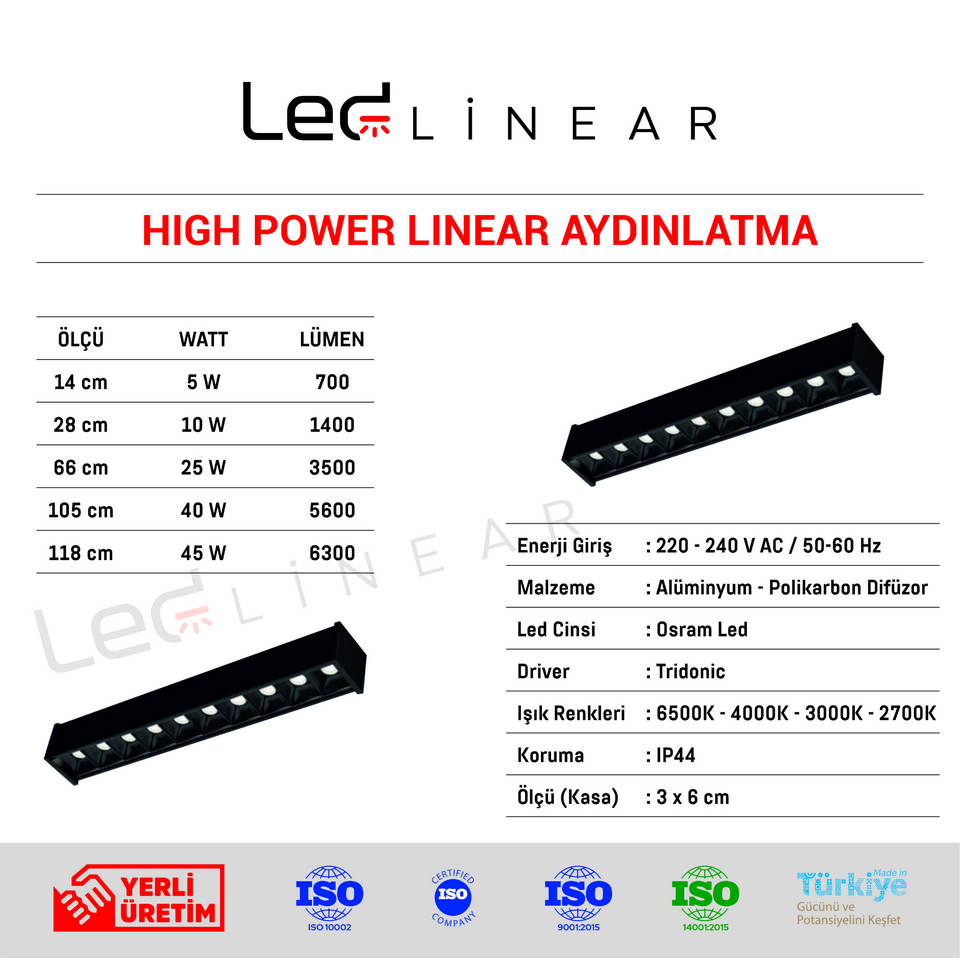 High Power Linear Aydınlatma - Full Mercekli Gömme