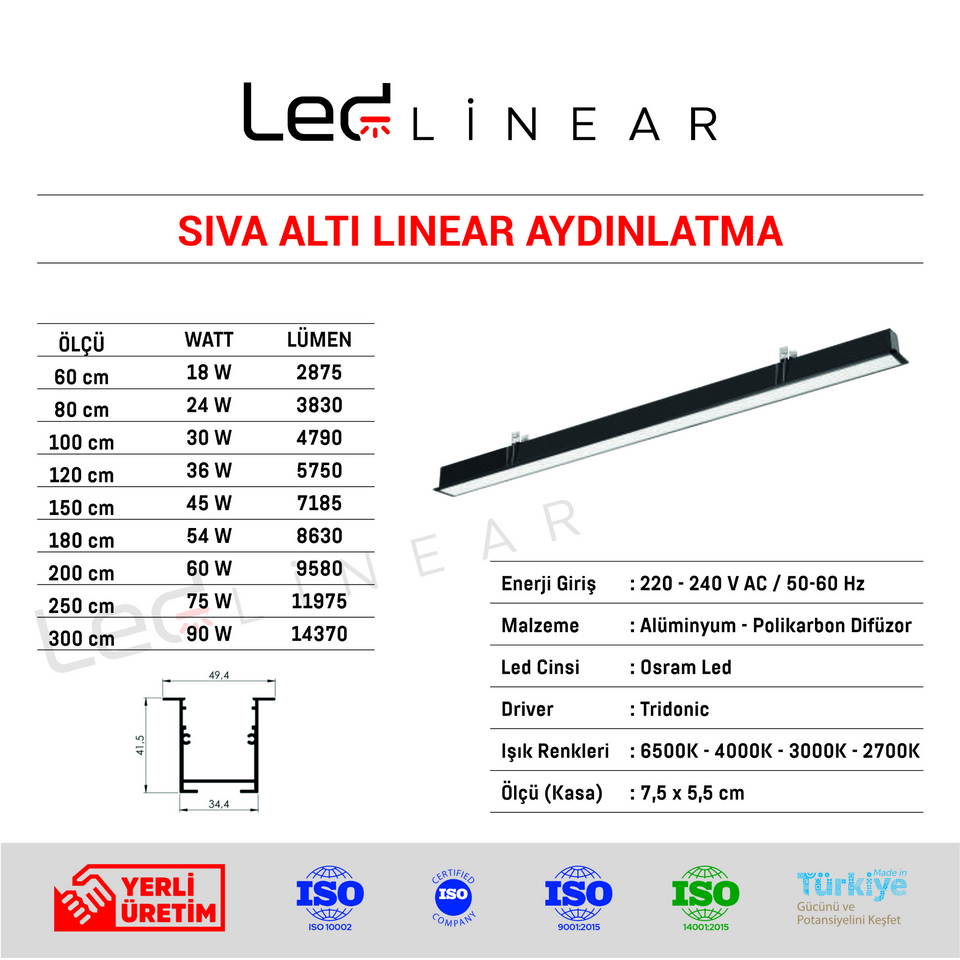 Sıva Altı Linear Aydınlatma 75x55 Kasa