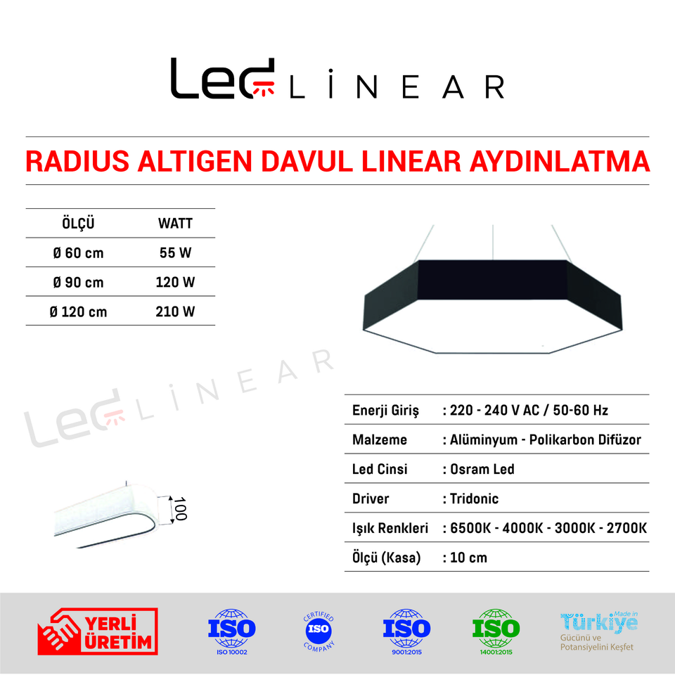 Altıgen Davul Linear Aydınlatma