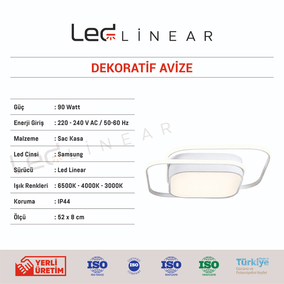 Dekoratif Avize Radius Kare Beyaz