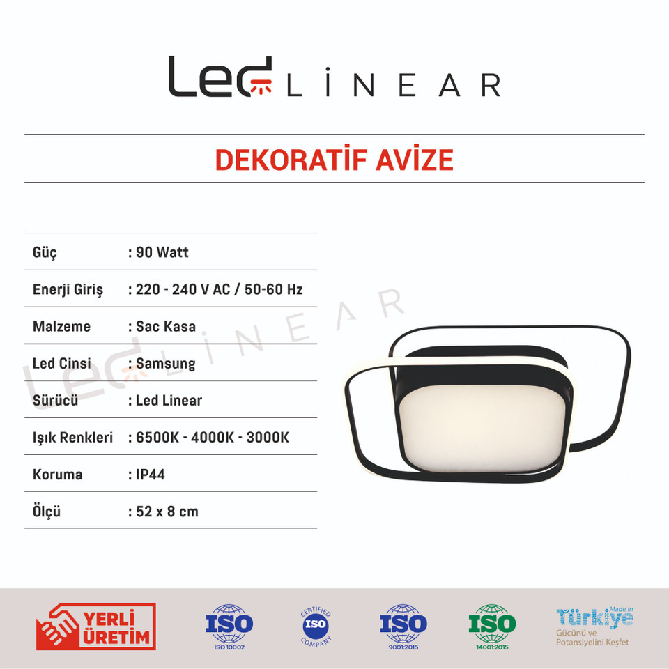 Dekoratif Avize Radius Kare Siyah