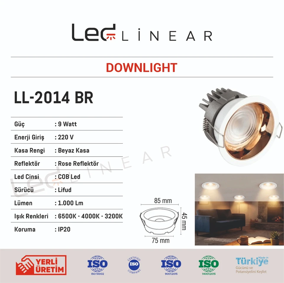 Reflektörlü LED Downlight 9W