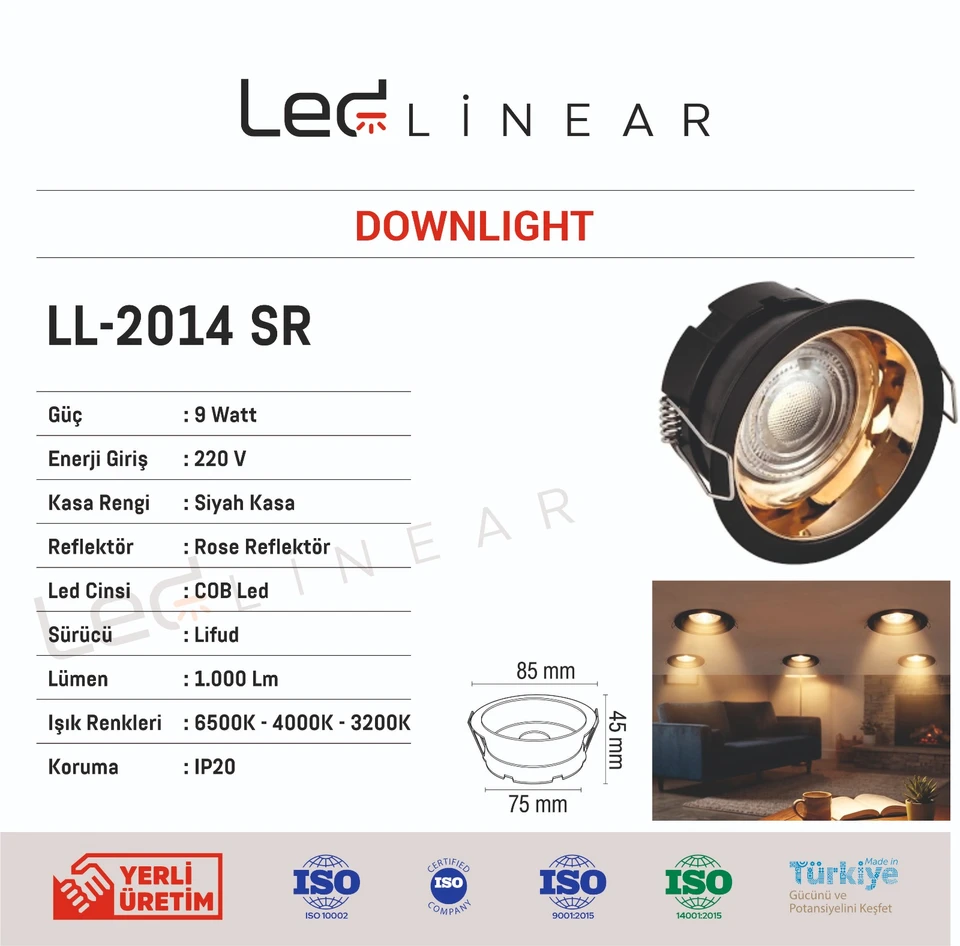 Reflektörlü LED Downlight 9W