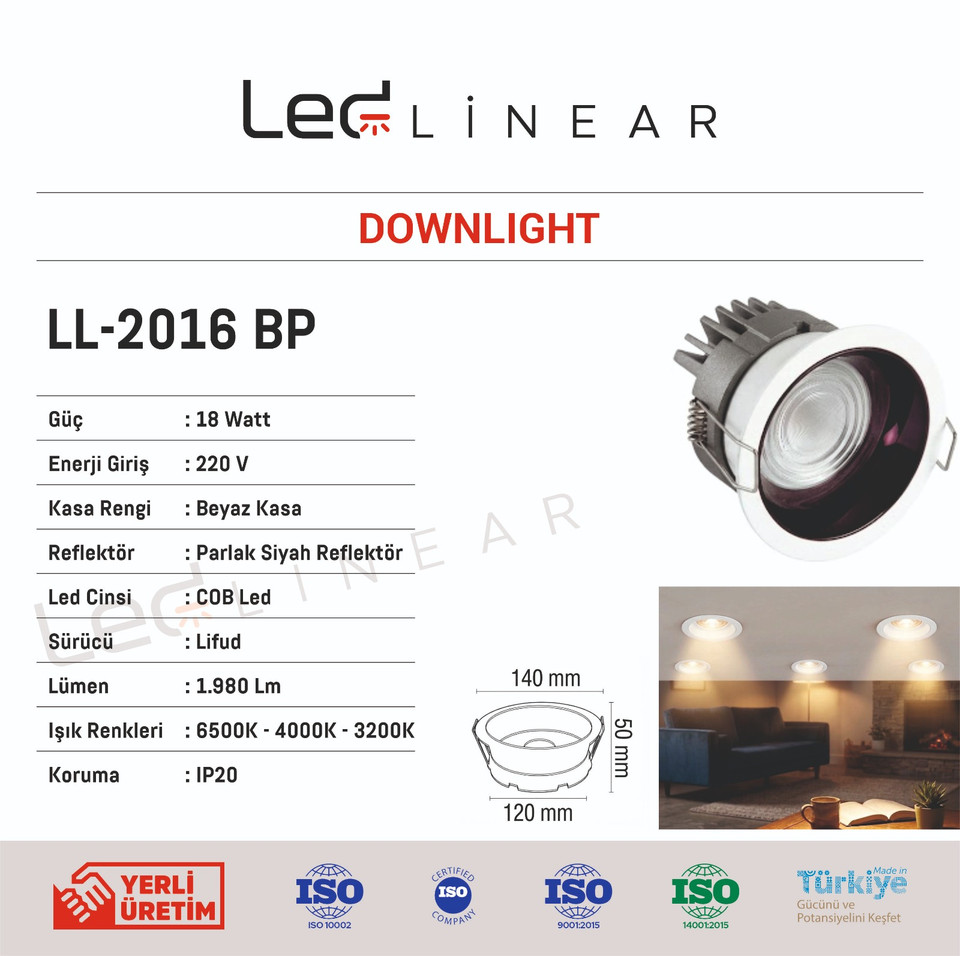 Reflektörlü LED Downlight 18W