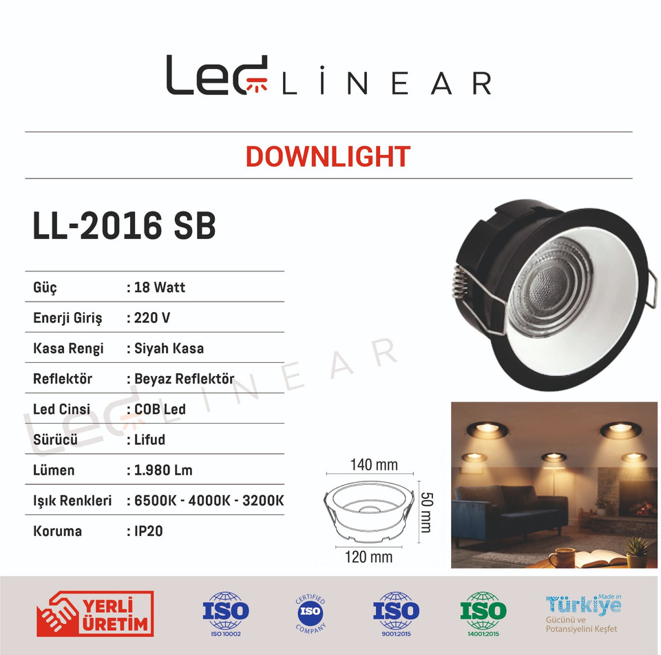 Reflektörlü LED Downlight 18W